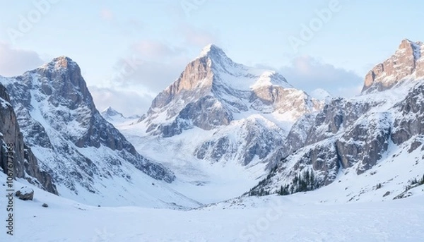 Obraz Winter mountains with rugged peaks, detailed snow-covered texture and majestic background scenery