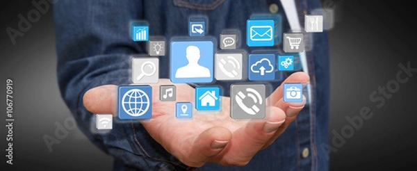 Fototapeta Businessman using modern digital icon application