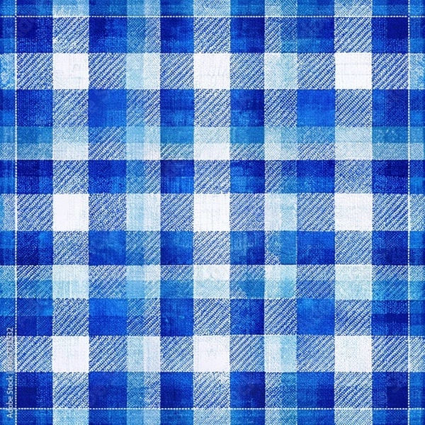 Obraz Blue and white abstract checkered fabric pattern, tablecloth texture background