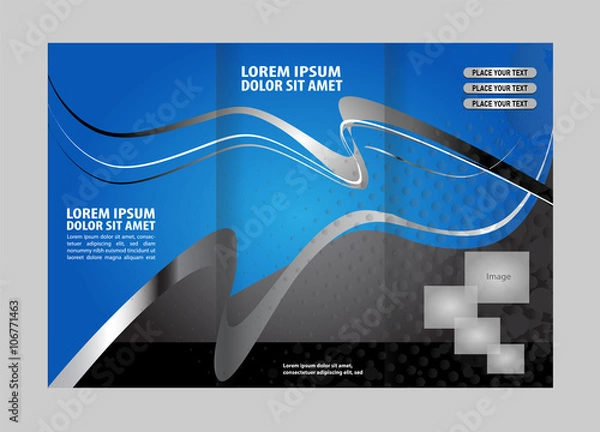 Fototapeta Vector blue tri-fold brochure design template
