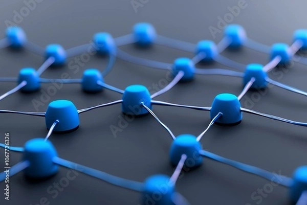 Fototapeta In blue hues, a visionary representation of nanotechnology depicts illuminated lattice structures, which represent groundbreaking advances in biotechnology.