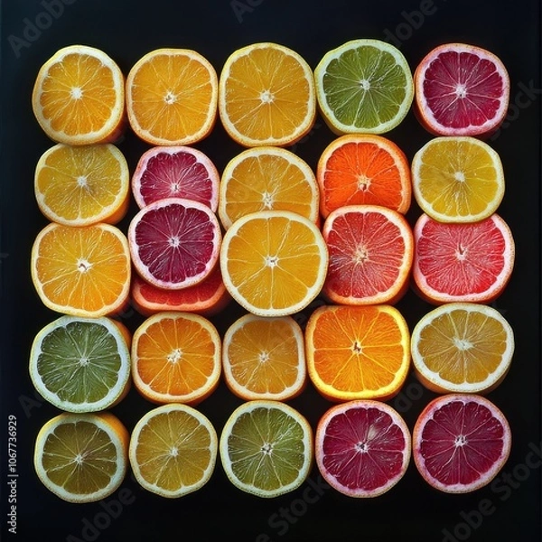 Fototapeta Artistic arrangement of vibrant citrus fruits sliced in half, capturing the vitamin C and antioxidant benefits
