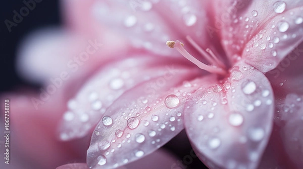 Fototapeta Macro photo of lower with water drops on petals, close up nature photo