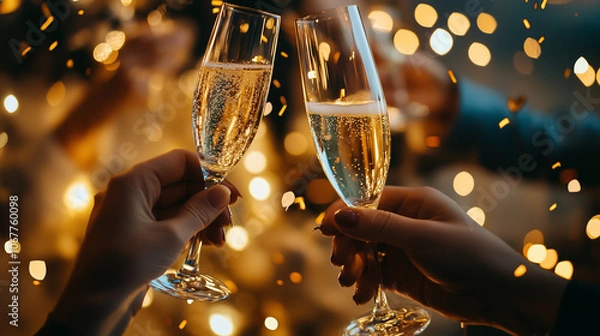 Obraz シャンパンとクラッカー、紙吹雪に包まれた若者たちの歓喜の瞬間、カウントダウンパーティー