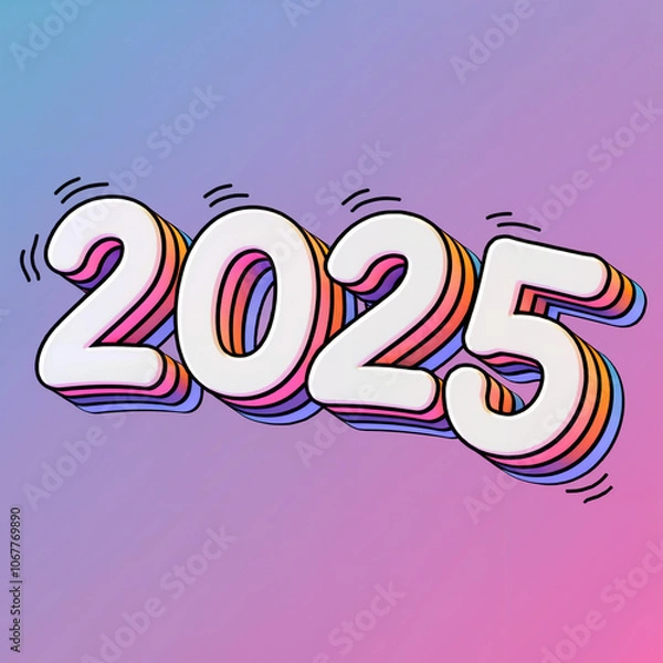 Fototapeta cartoonish 2025 text in chunky 3d comic book style on gradient pink background 