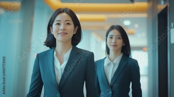 Obraz オフィスの通路を歩くスーツの女性達