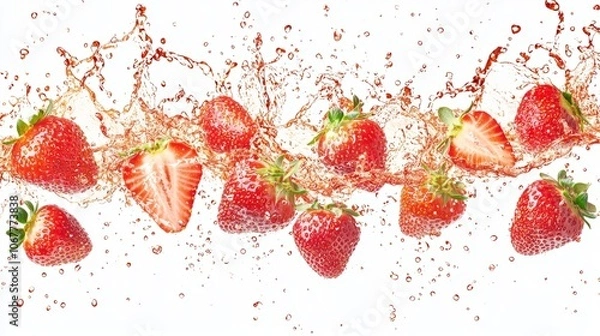 Fototapeta Fresh Strawberries Splashing in Clean Water