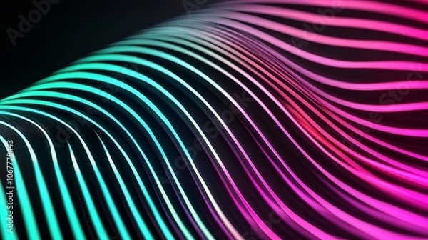 Fototapeta Radiant zebra stripes in gradient hues, glowing over a black background, creating a dynamic, modern contrast. Gradient zebra design, Abstract pattern fusion