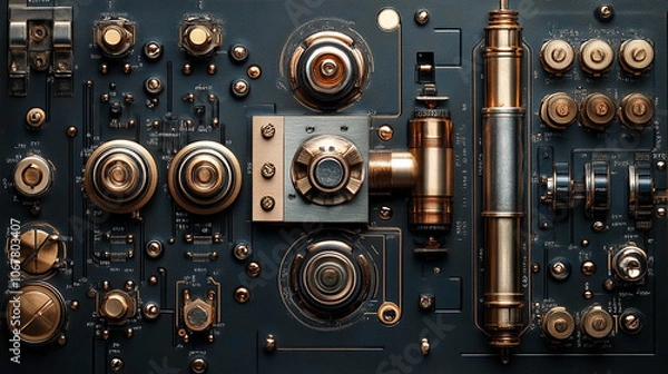 Fototapeta intricate circuit board with detailed electronic components, symbolizing technology, innovation, and the digital age. The image emphasizes precision and complexity in modern electronics