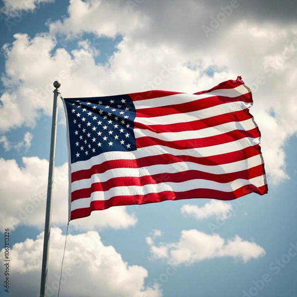 Fototapeta american flag waving in the wind