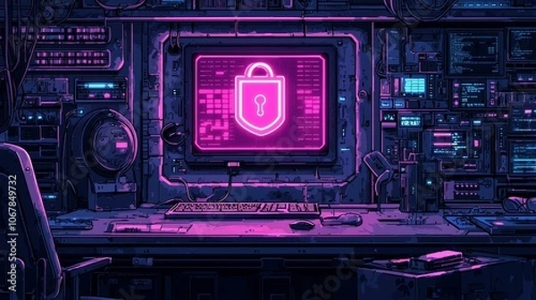 Fototapeta Digital Security with a Modern Flat Panel Featuring Reset Function and RSA Encryption Technology