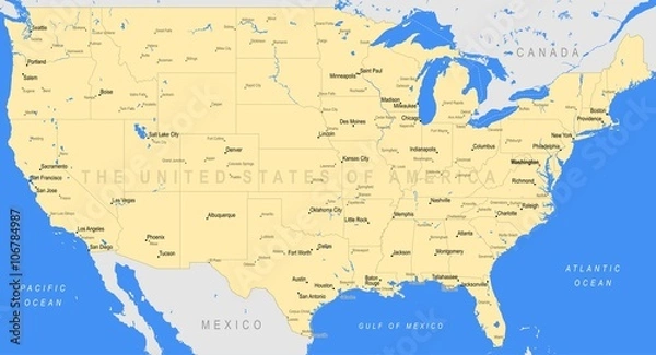 Fototapeta Detailed United States of America map | Vector a large color map of the USA