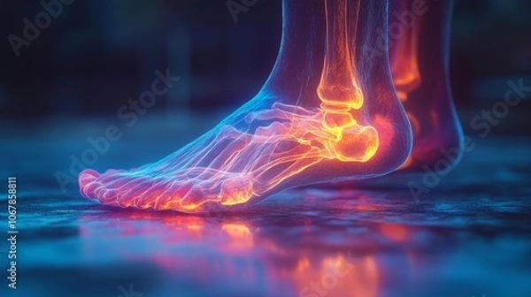 Obraz 3D Illustration of Foot with Ankle Pain. Generative AI