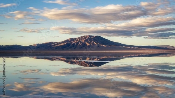 Fototapeta Vast salt flats reflecting the sky, creating an endless mirror effect
