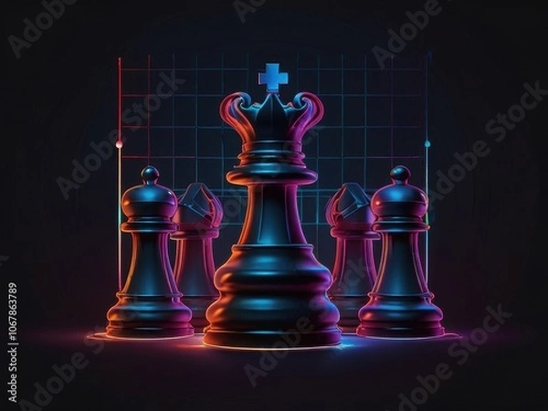 Fototapeta Neon Chess Outline with Modern Design