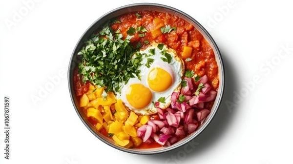 Obraz Colorful Shakshuka in Skillet with Fresh Ingredients