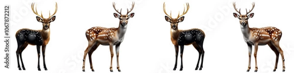 Obraz Four deer standing in a row, one of which has a black spot on its head