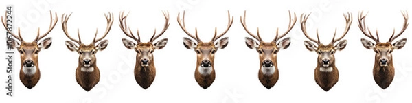 Fototapeta A row of deer with antlers are shown in a row