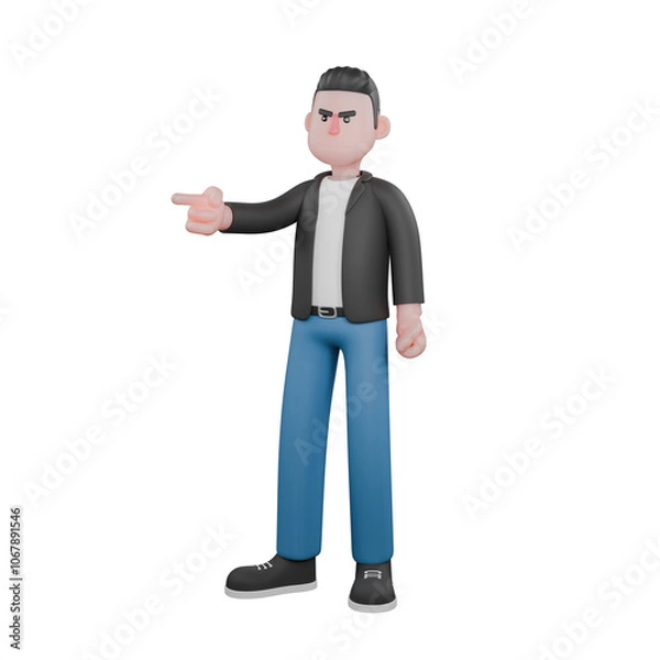 Fototapeta 3D Musician Model. A male musician is standing facing to the right side with his right hand pointing forward then the left hand is perpendicular down and holding. 3D Music Performer