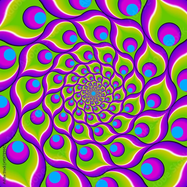 Fototapeta Green background from feathers of a peacock (spin illusion)