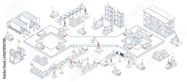 Obraz Smart warehouse solutions featuring automated systems and autonomous robots for efficient storage and logistics operations concept. Vector illustration eps10