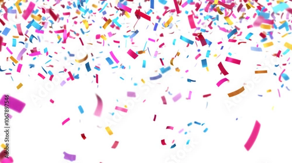 Fototapeta 3d render of multicolored confetti falling on transp