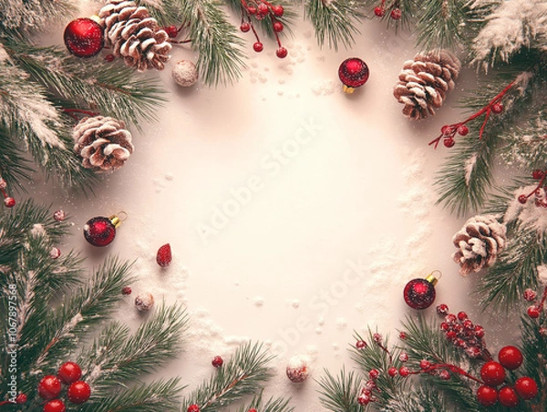 Fototapeta empty template with Christmas border