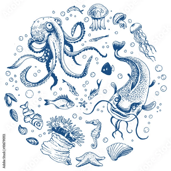 Obraz Sea life hand drawn set
