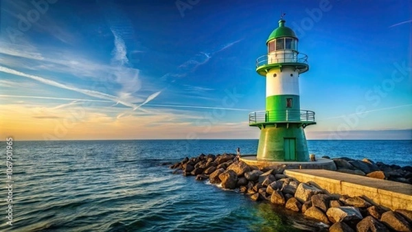 Obraz Lighthouse in Warnemunde, Rostock, Germany overlooking the Baltic Sea during a vacation, Lighthouse, Warnem?nde