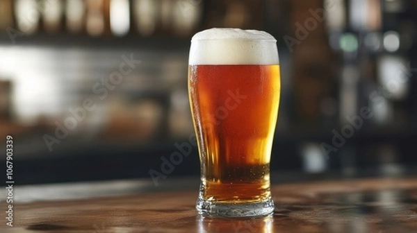 Fototapeta A Glass of Beer on a Bar Counter