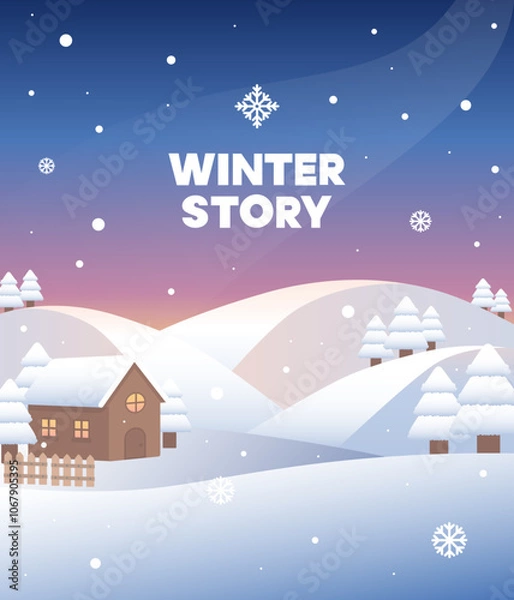 Obraz 겨울 시즌 눈 내리는 풍경 일러스트 배경 이미지