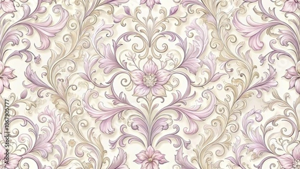 Fototapeta A Seamless Floral Pattern Featuring Delicate Swirls and Intricate Vines, Enchanting with its Opulence and Grace