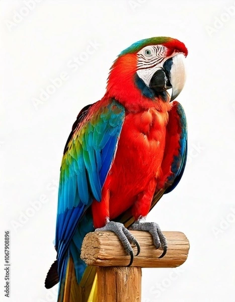 Obraz macaw on a branch in white background