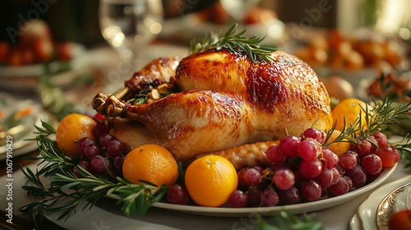 Obraz roasted chicken with vegetables and spices