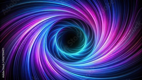 Fototapeta Abstract purple and blue swirl on black background with tunnel circle design, vibrant, colorful, psychedelic