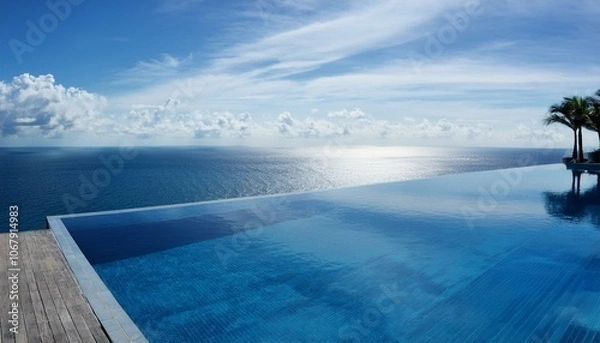 Fototapeta A luxury hotel infinity pool with the ocean at its edge