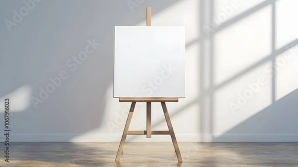 Fototapeta Empty Canvas on Wooden Easel in Room with Sunlight