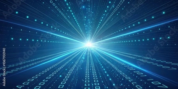 Fototapeta A digital tunnel of binary code with a bright light at the end, symbolizing the vast and unexplored potential of the digital realm.