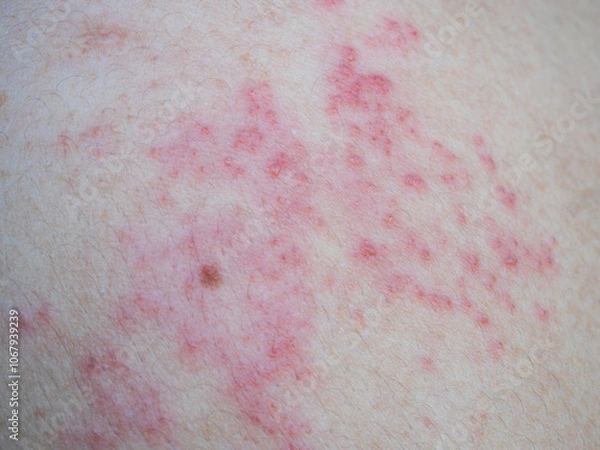 Fototapeta Shingles (Herpes Zoster, Shingles) is a type of skin disease. This is caused by the Varicella Zoster Virus,. Causes inflammation of the nerves burning pain and a rash along the nerves.