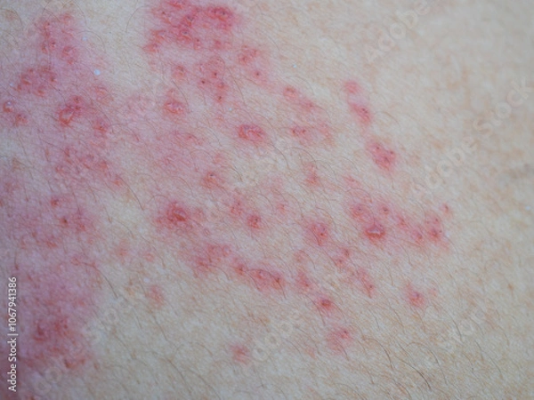 Fototapeta Shingles (Herpes Zoster, Shingles) is a type of skin disease. This is caused by the Varicella Zoster Virus,. Causes inflammation of the nerves burning pain and a rash along the nerves.