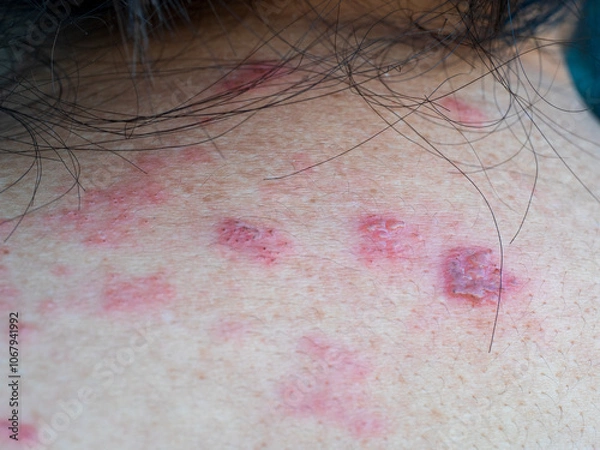 Fototapeta Shingles (Herpes Zoster, Shingles) is a type of skin disease. This is caused by the Varicella Zoster Virus,. Causes inflammation of the nerves burning pain and a rash along the nerves.