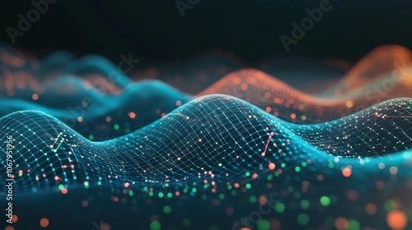 Fototapeta 3D rendering big data visualization. Data technology abstract futuristic illustration.