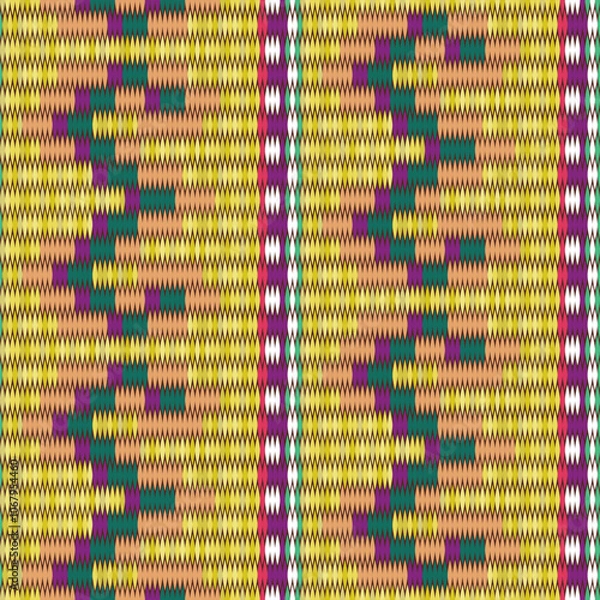 Fototapeta A seamless traditional ethnic design folk art with abstract . Ideal for textiles scarves wrapping paper and décor. it showcases traditional handmade weaving techniques in vector illustration.