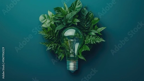Fototapeta Eco-Friendly Light Bulb Surrounded by Greenery
