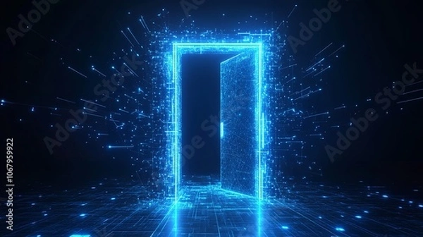 Fototapeta Abstract digital open door in future technology portal
