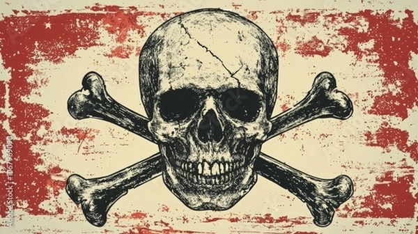 Fototapeta Skull and crossbones design with a pirate theme, worn texture, vintage style