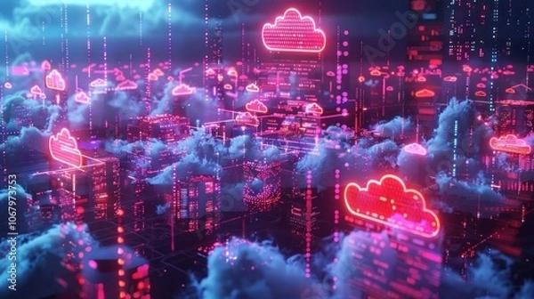 Fototapeta Cloud Computing Cityscape