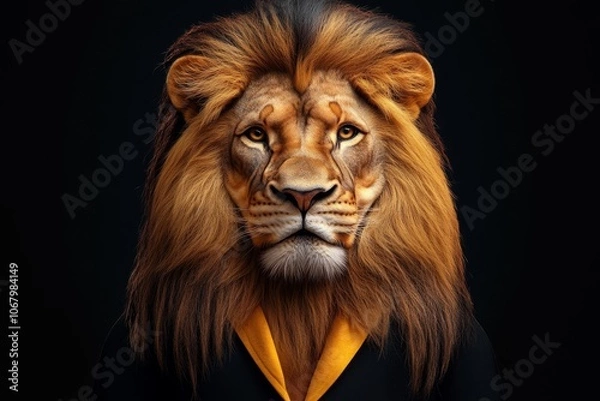 Fototapeta Hyper-realistic portrait tattoo of a lion created by an AI, showcasing fierce expression and intricate mane detail