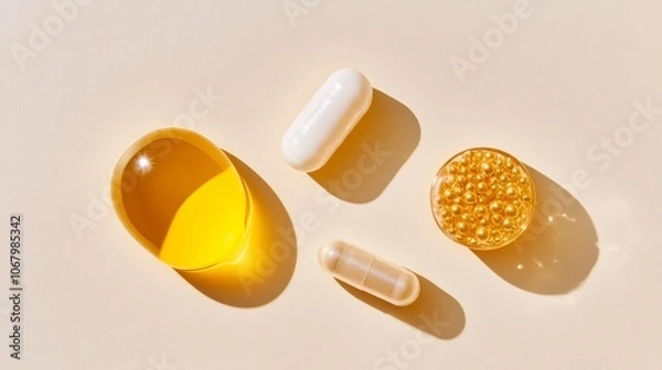 Fototapeta Minimalist Wellness Composition with Capsules Perfect for Easter and Thanksgiving Imagery
