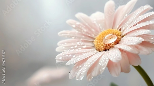 Fototapeta Macro view of dewdrop on daisy petal, sharp clarity, rich color
